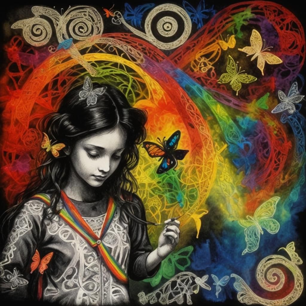 Surreal Celtic Knotwork Butterflies in Childlike Crayon Styl...