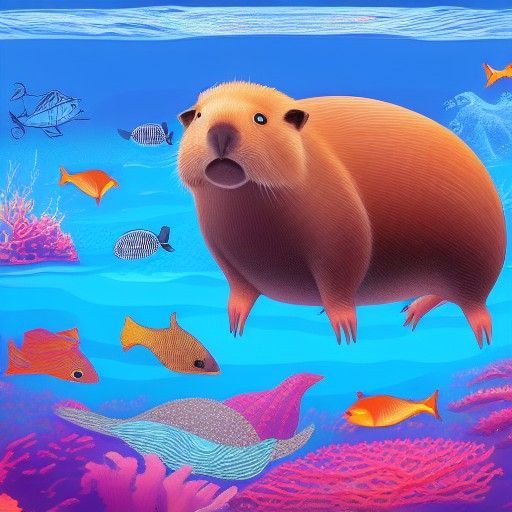 Capybara's Underwater Adventure: Holographic Cosmic Illustra...