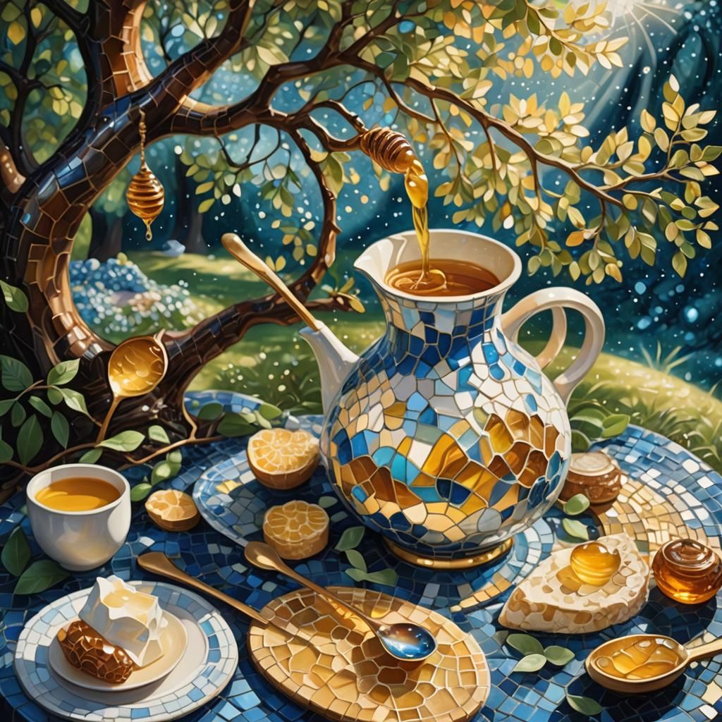 Lavish Mosaic Milk and Honey Picnic, Fantasy Art
