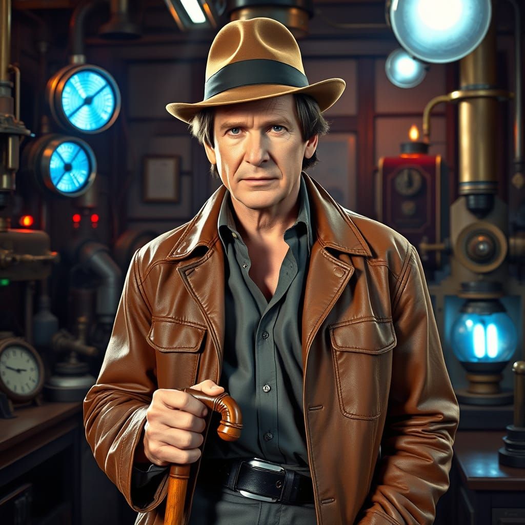 Harrison Ford as a Retro-Futuristic Scientist in a Nostalgic...