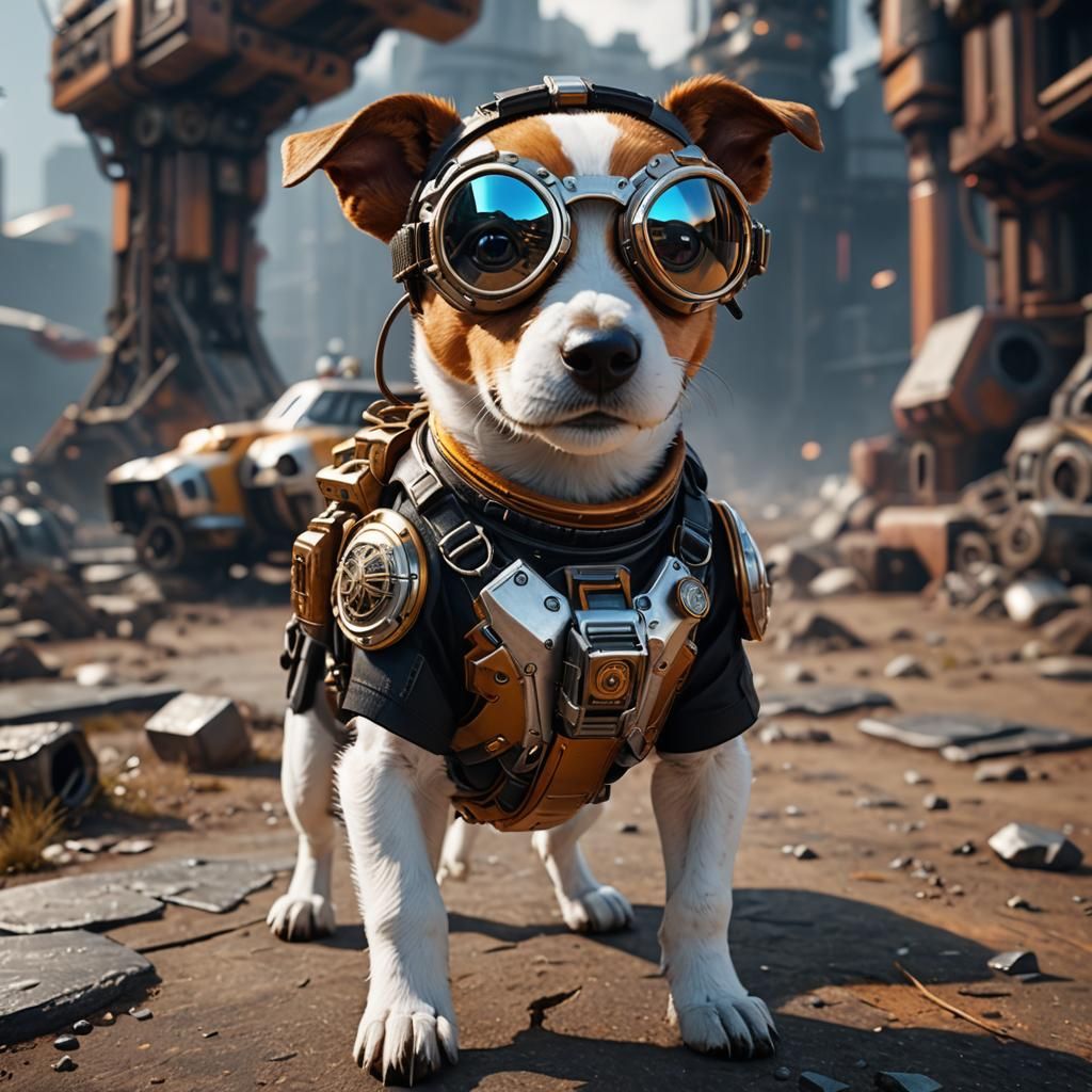 Jack Russell Pilot in Futuristic Sci-Fi Style