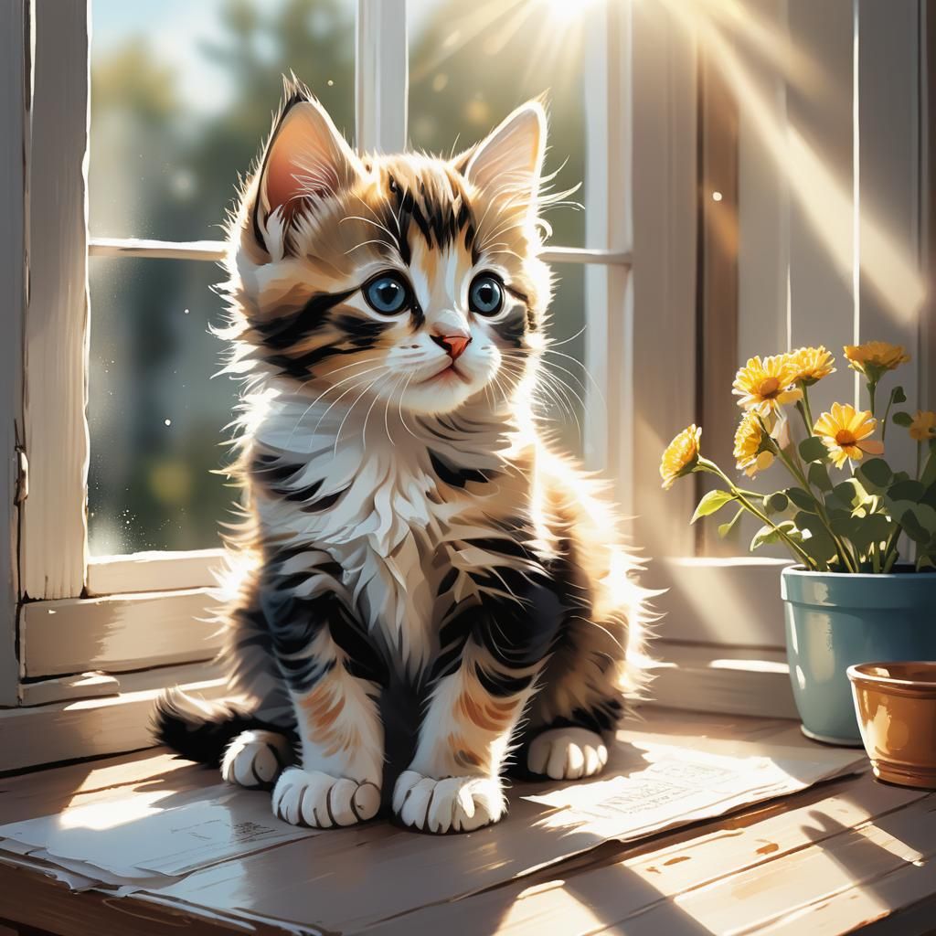 Kitten in Sunlight: A Cheerful Illustration
