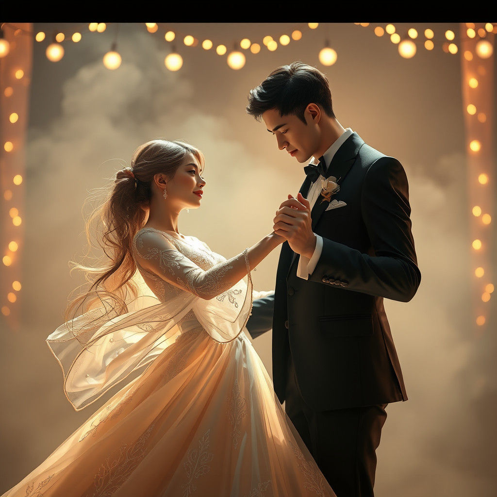 Ethereal Couple's Waltz in Dreamlike 3D Anime Art
