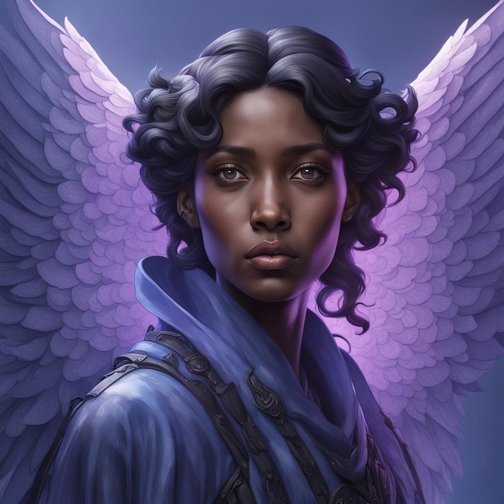 Periwinkle and Matte Black Angel Portrait