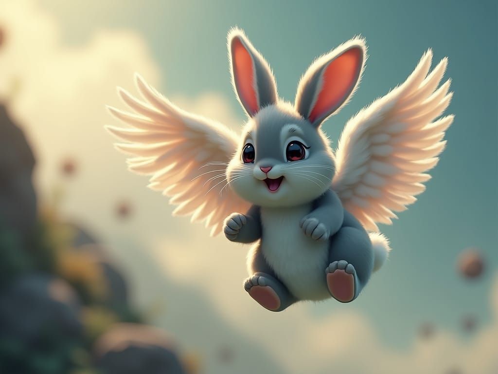 A Dreamlike Dutch Rabbit with Angel Wings in Digital Art