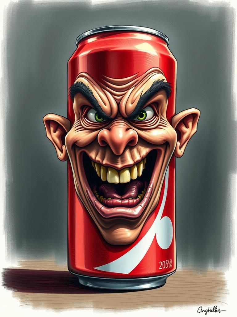 Funny Deformed Coca-Cola Can Caricature