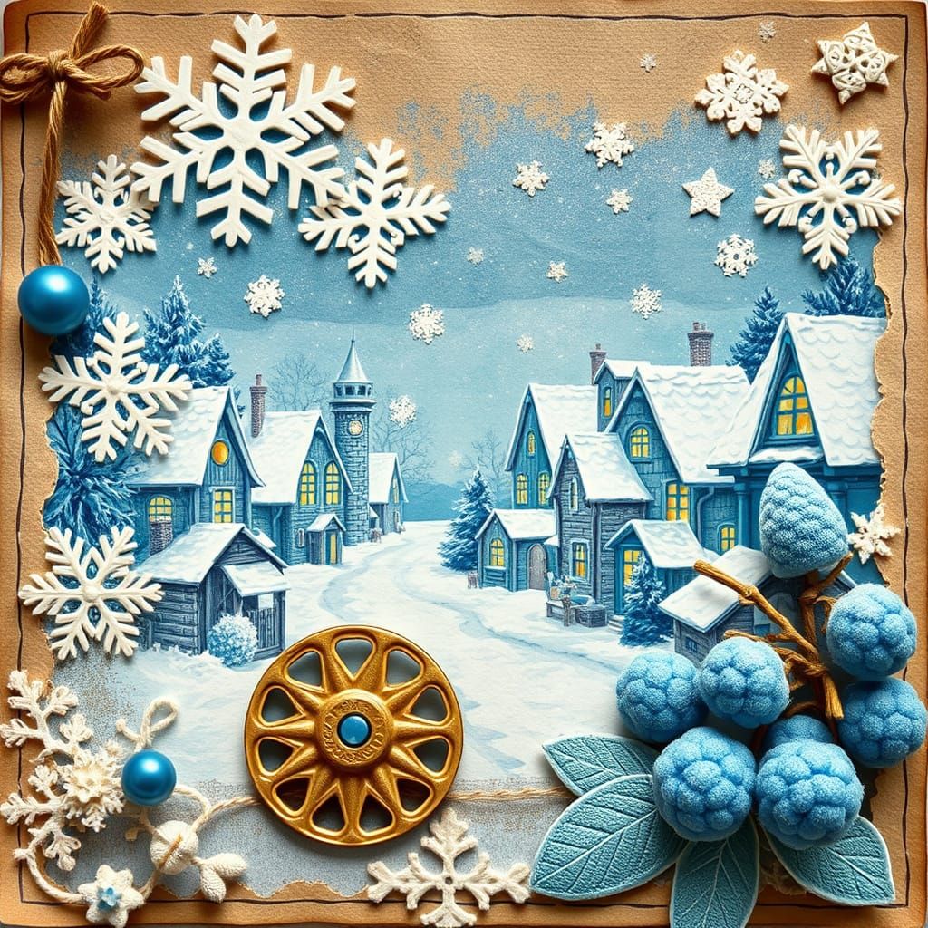 Victorian Scrapbook Winter Village in Comic Book Style