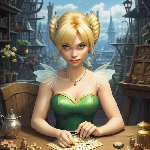 Tinkerbell Assembles a Puzzle in Workshop