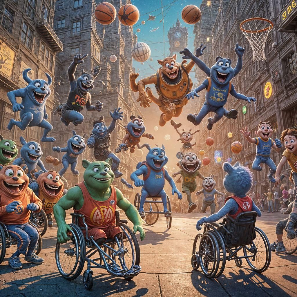 Wheelchair Basketball in Space Jam Style: Pixar Render