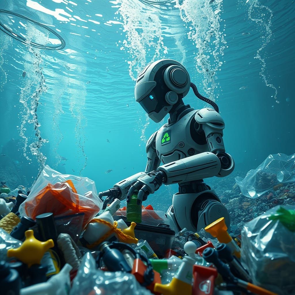 Futuristic Underwater Recycling Plant: Digital Art Sci-Fi Sc...
