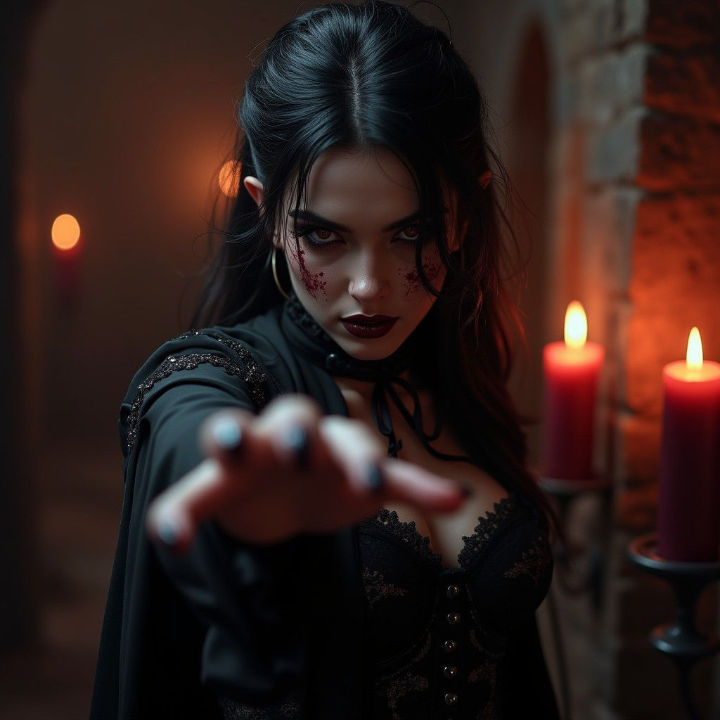 Goth Vampiress Reaching Out in Dark Fantasy Style