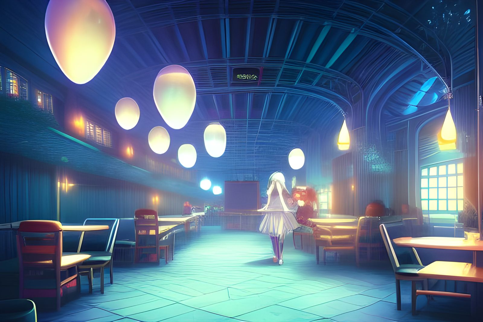 Anime Night Cafe: Detailed Digital Painting