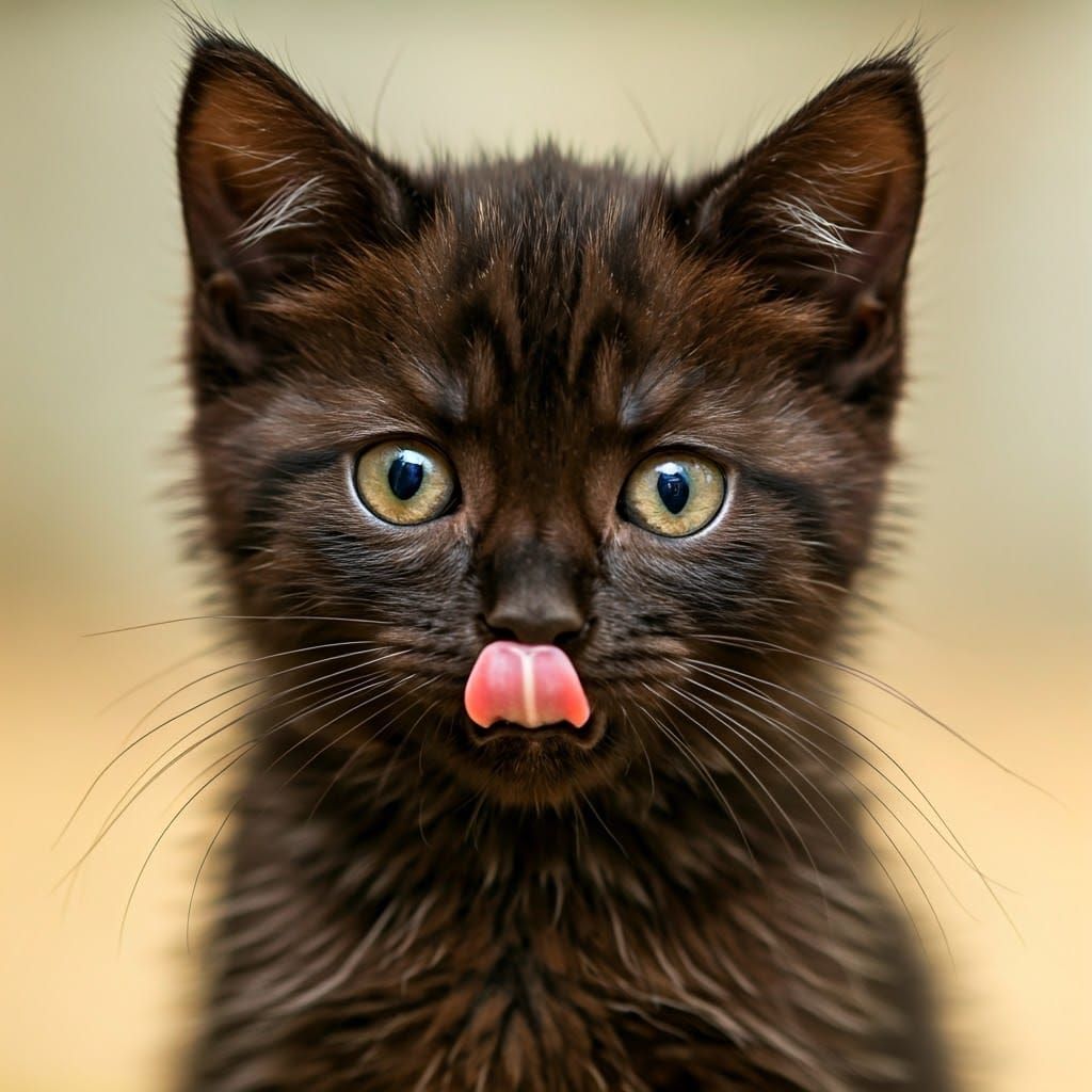 Fluffy Dark Black Kitten Captured in Intimate Closeup