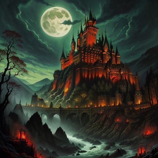 Dracula's Castle: Occult Landscape in Oil and Ink