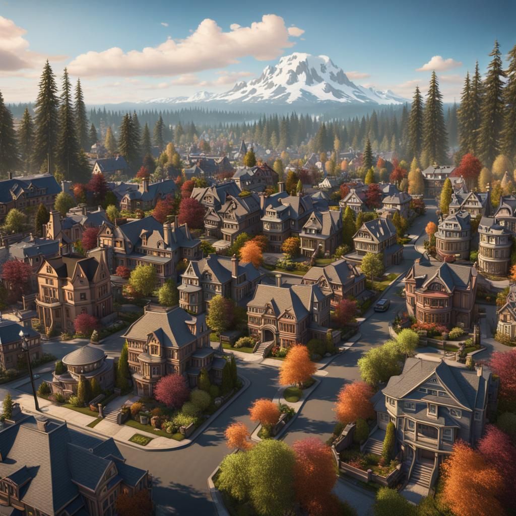 Wealthy Neighborhood in Washington State: Matte Painting