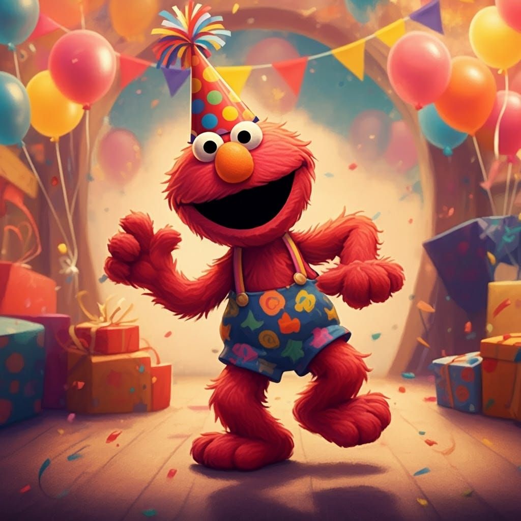 Elmo Celebrates: Party Scene in Whimsical Style