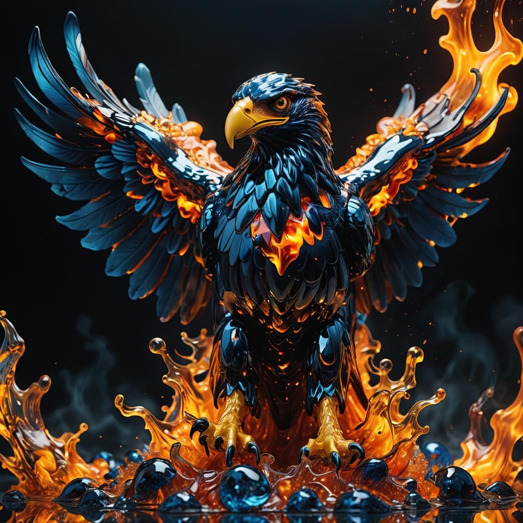 Fiery Glass Eagle in Surreal Cosmic Art