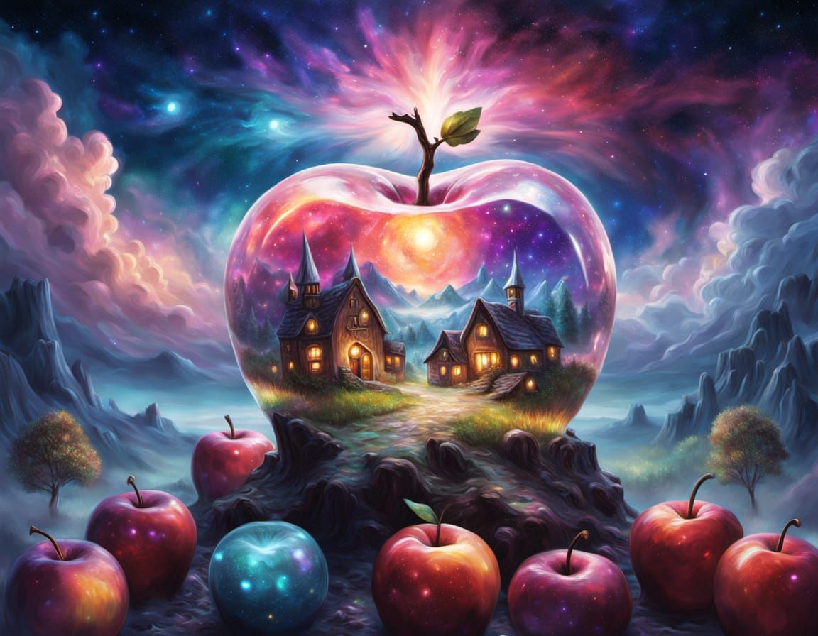 Crystal Apple Miniature Village in Oil Painting Style