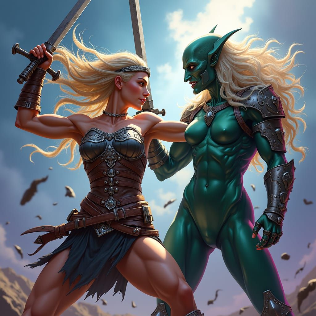 Valkyrie vs. Hella: Hyperrealistic Battle Scene