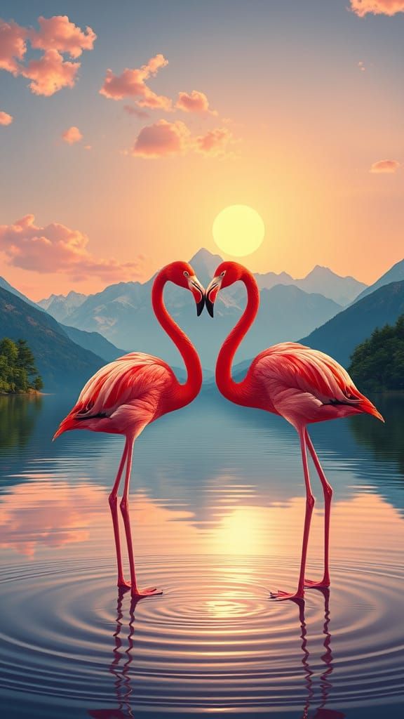 Flamingo Heart in Twilight, Digital Art