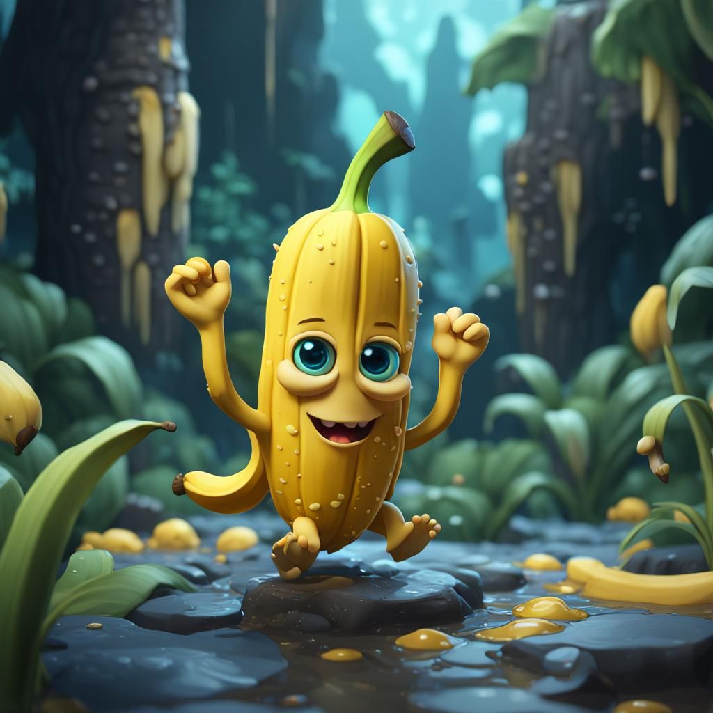 Chibi Banana Character in Detailed Digital Art