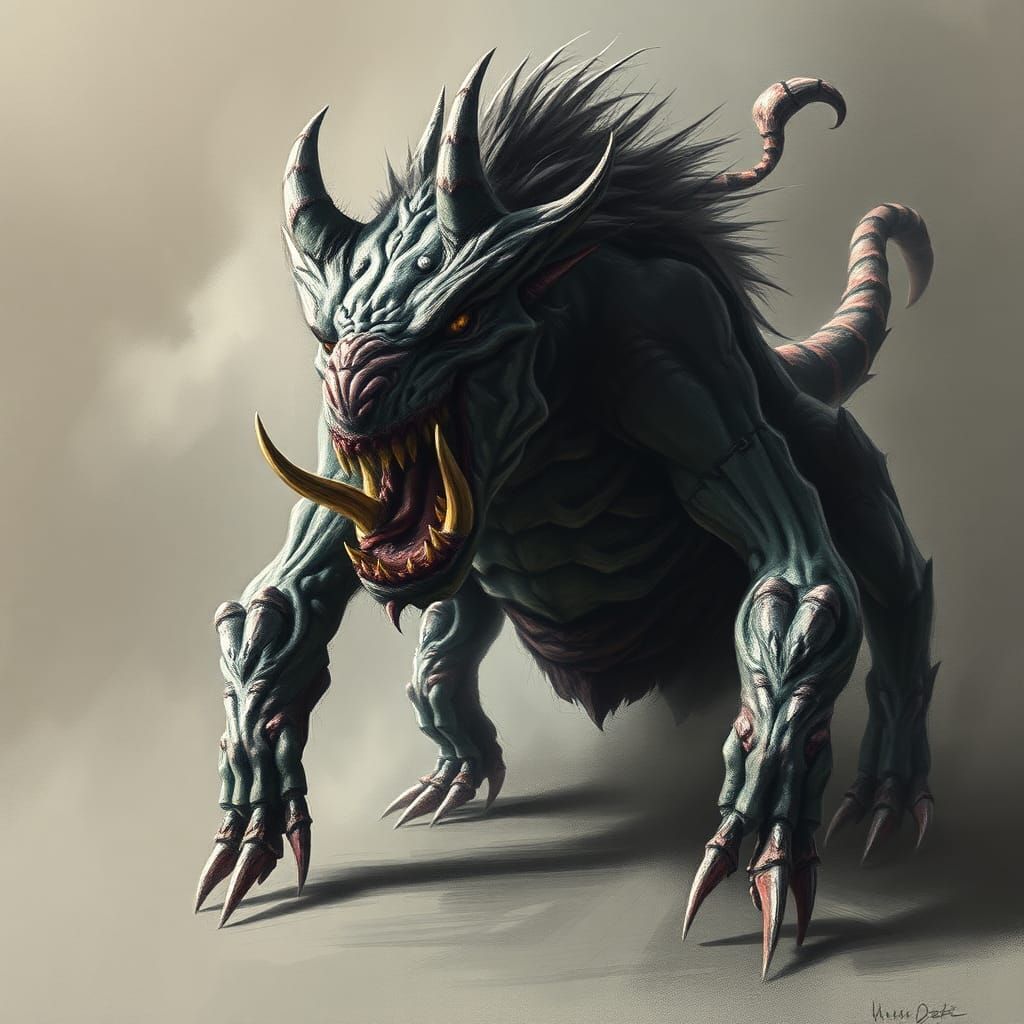 Menacing Six-Legged Monster with Fangs and Hammer Tail