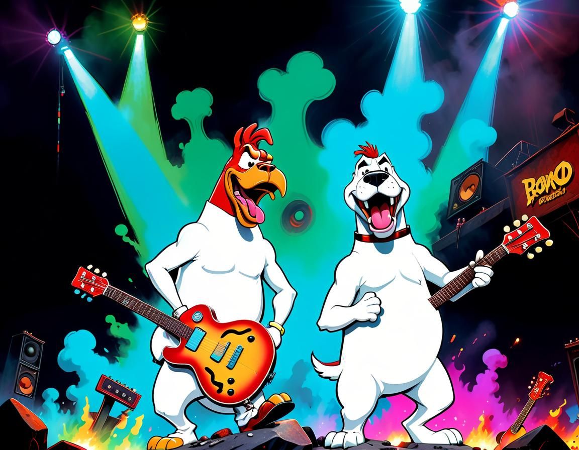 Foghorn Leghorn and Dog Rock Band in Pop Art Style