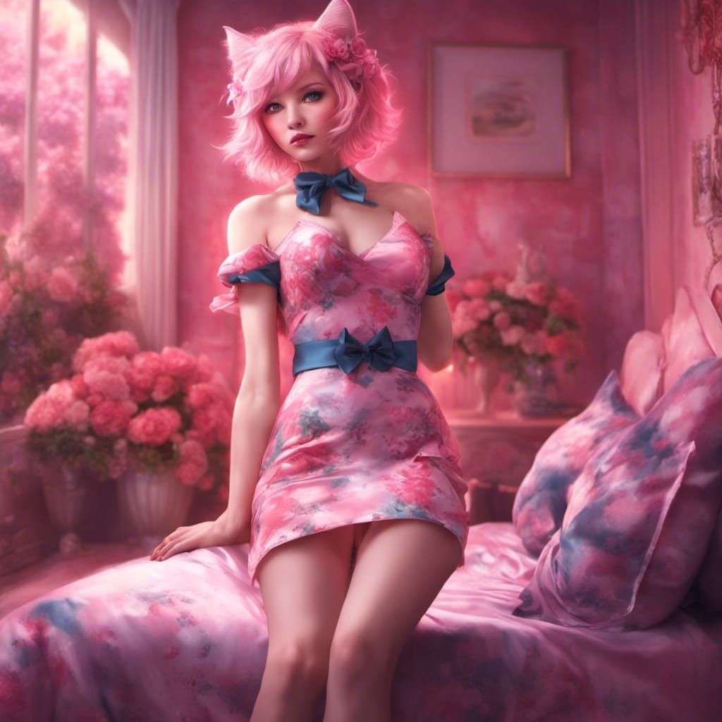 pink cat girl in her bedroom