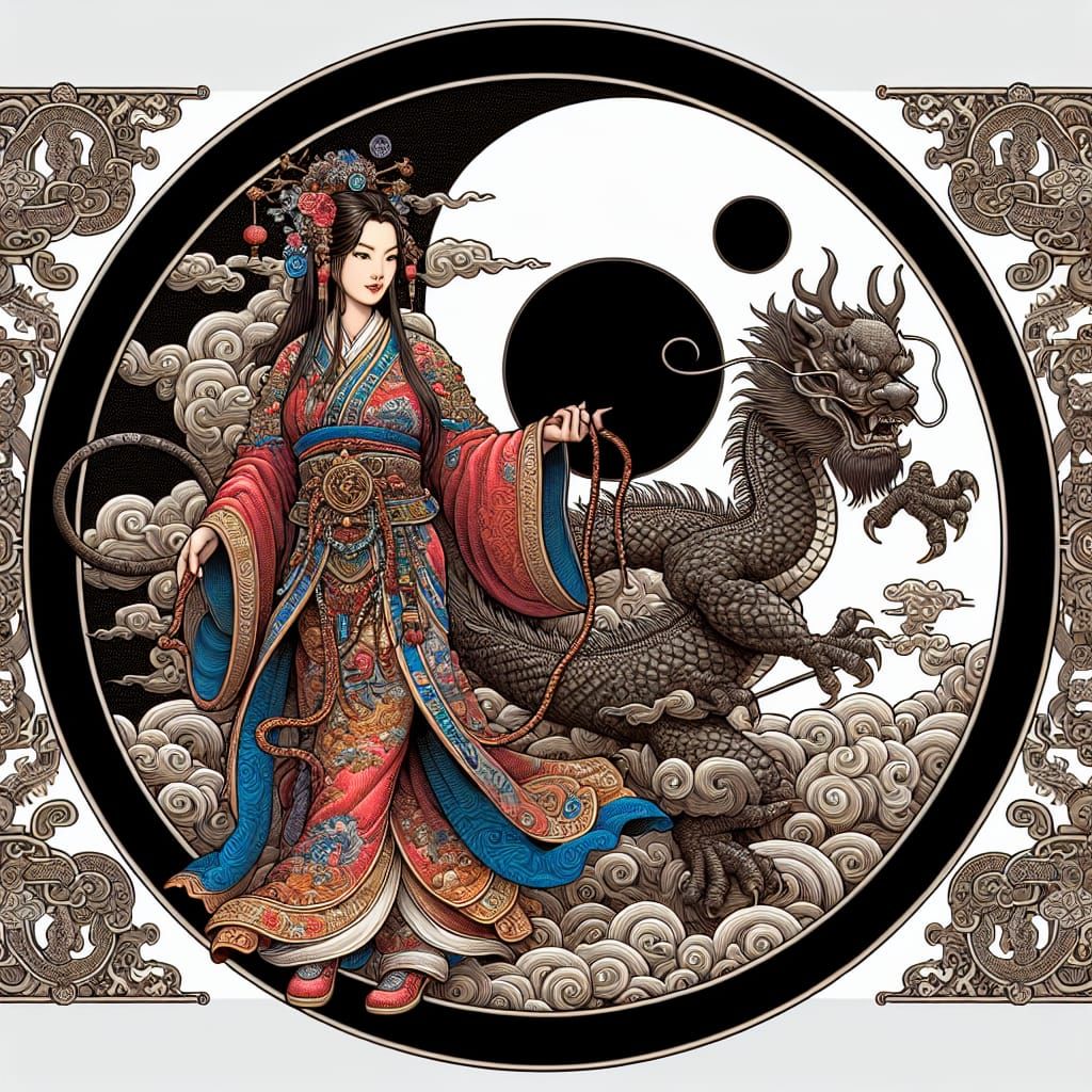 Dragon Lady with Chinese Dragon Leash