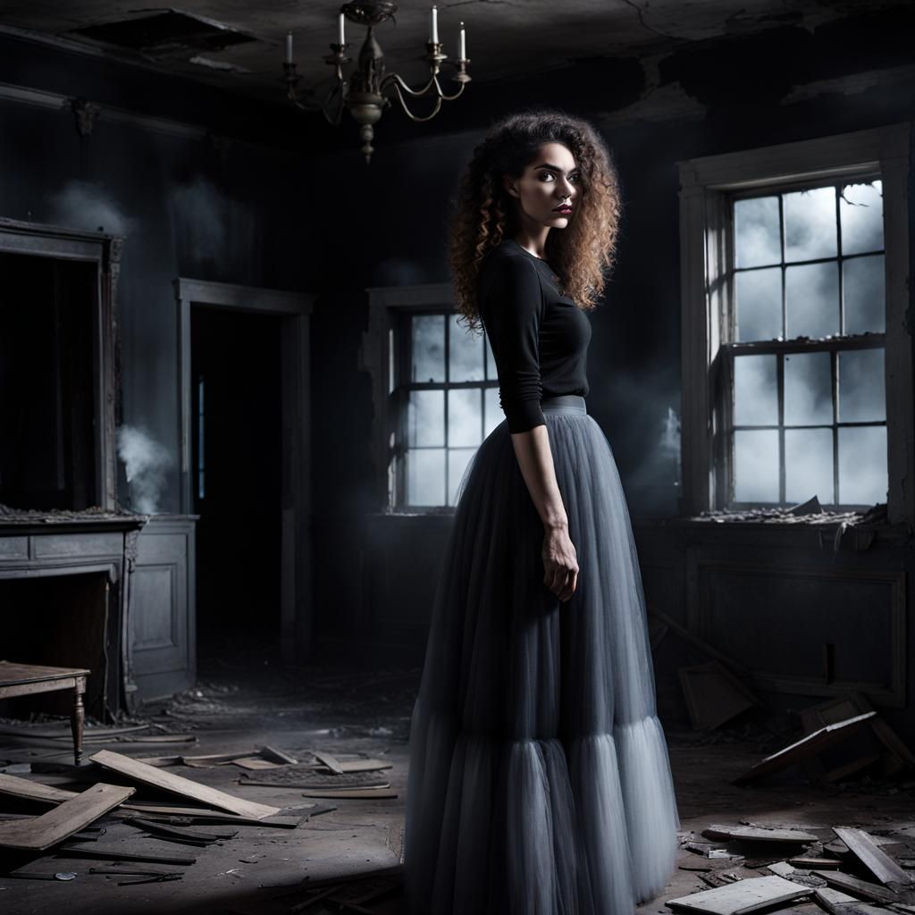 Eerie Midnight: Ghostly Girl in Abandoned House