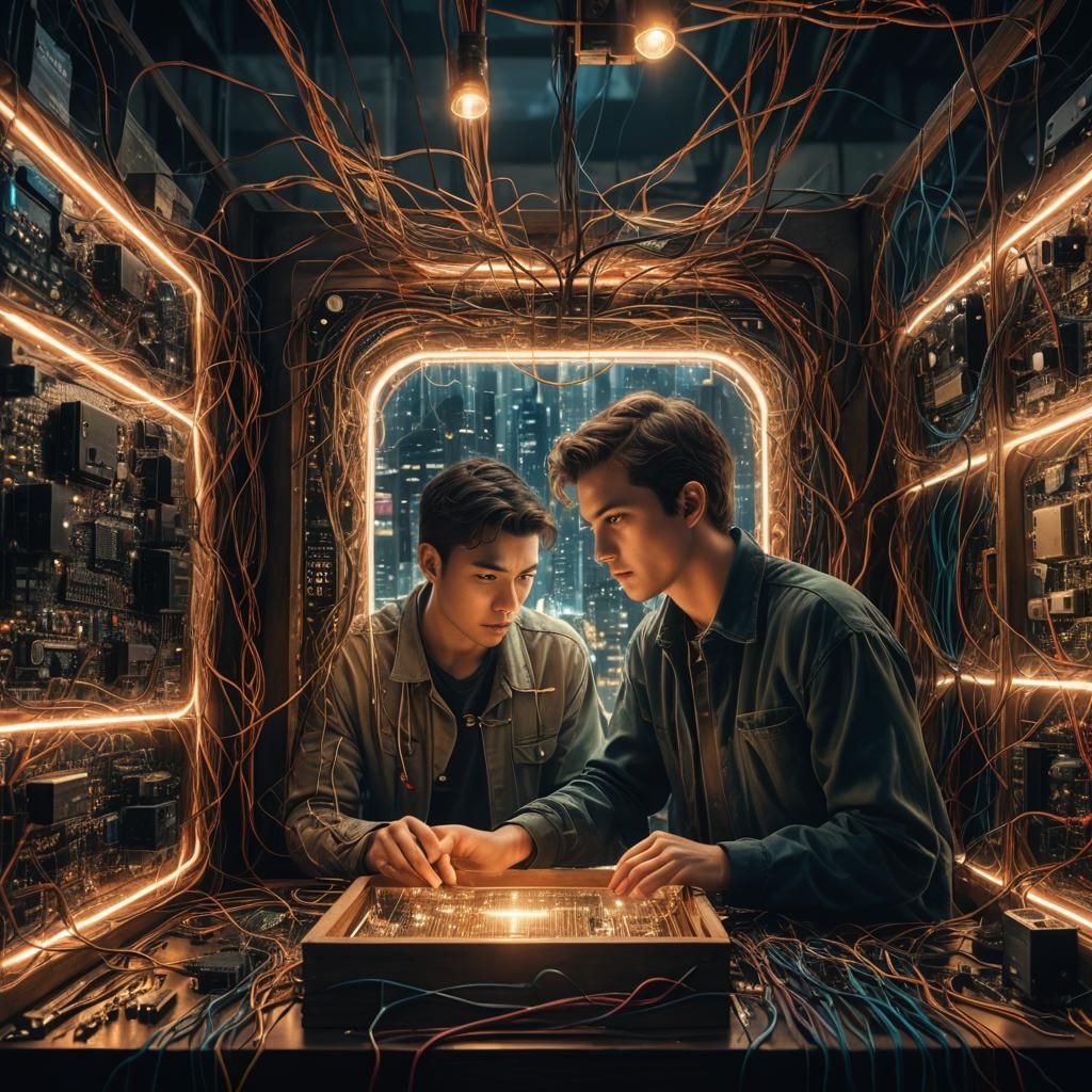 Dystopian Man's Heart Reflected as Glowing City