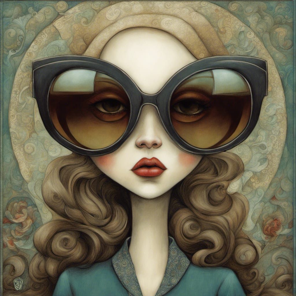 Stylish Girl with Sunglasses, Fantasy Illustration