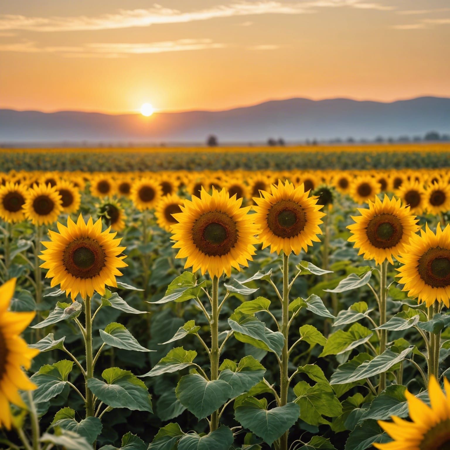 Golden Sunflowers Swaying in Sunset Breeze