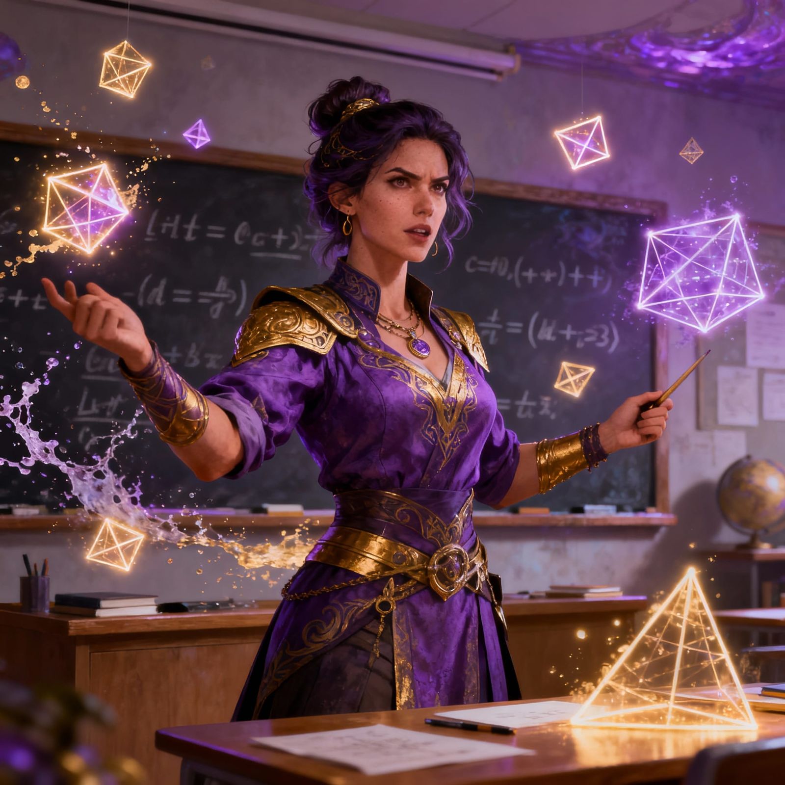 Strong Math Teacher in Fantastical Matte Painting Style