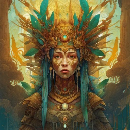 Majestic Aztec Queen in Digital Art