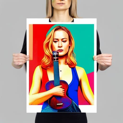 Brie Larson Pop Art Screen Print with Guitar