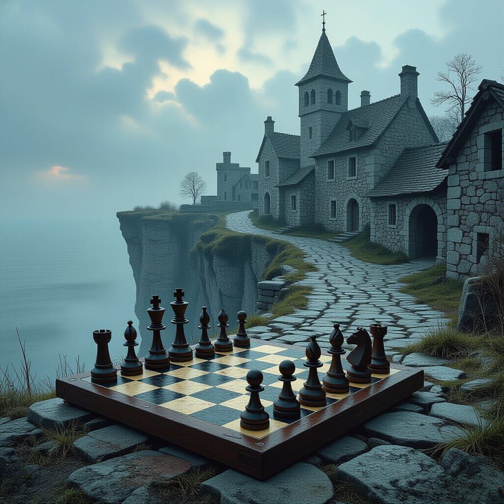 Chess Game in a Beksiński-esque Ghost Town