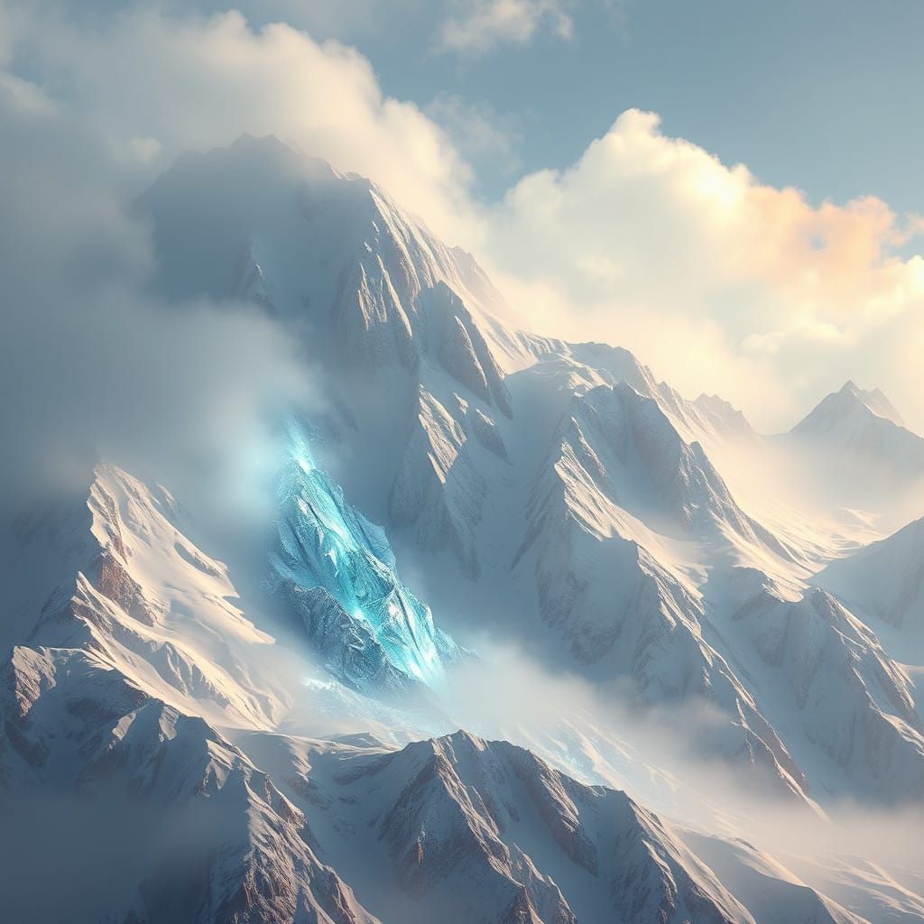 Crystal Avalanche Sweeps Down Snow-Capped Mountains