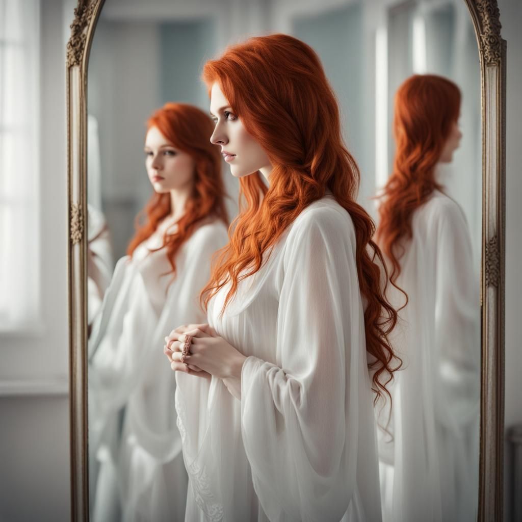 Redhead Angel's Perfect Mirror Reflection