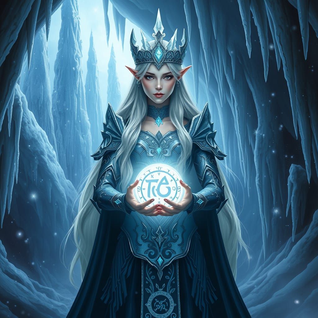 Ethereal Elven Queen in Icy Cave of Blue Light