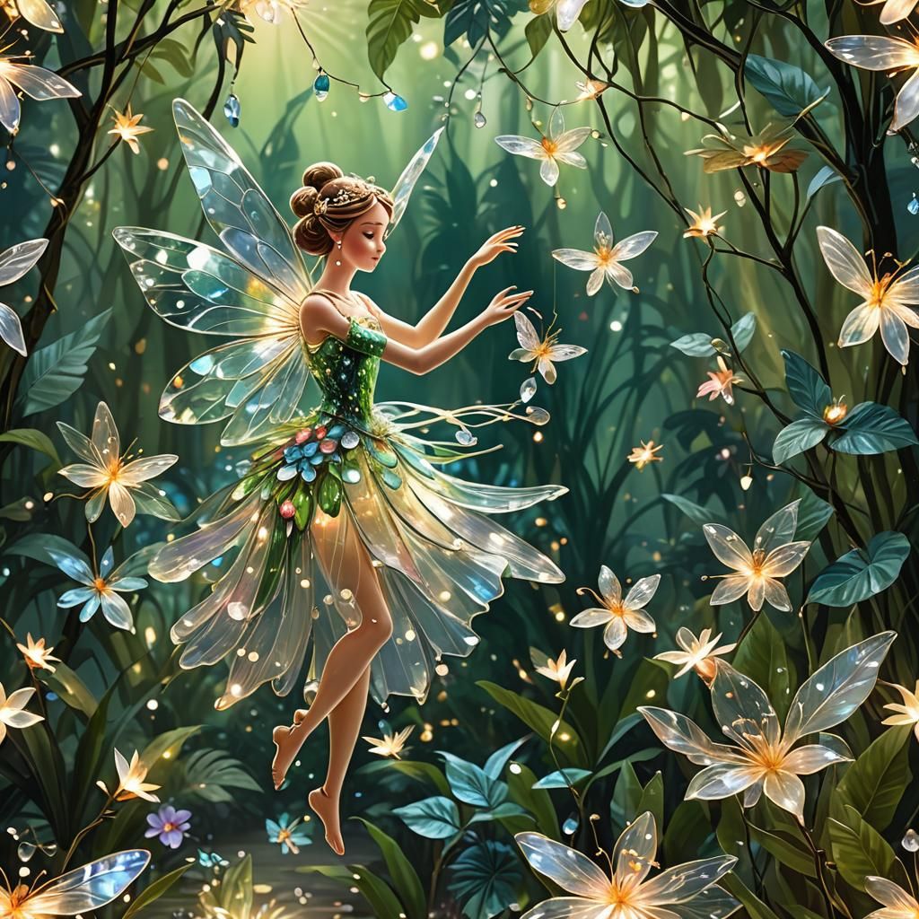 Crystal Fairy Dancing in Tropical Forest