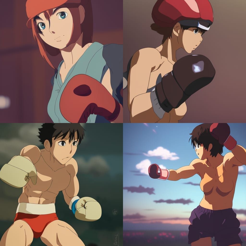 Boxer with Strong Aura in Ghibli Anime Style
