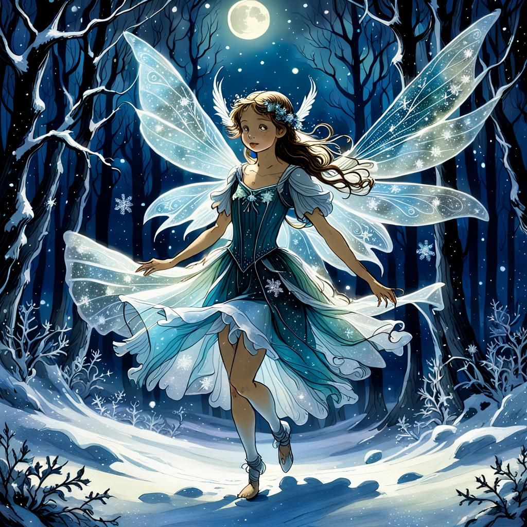 Ethereal Winter Fairy in a Magical Forest