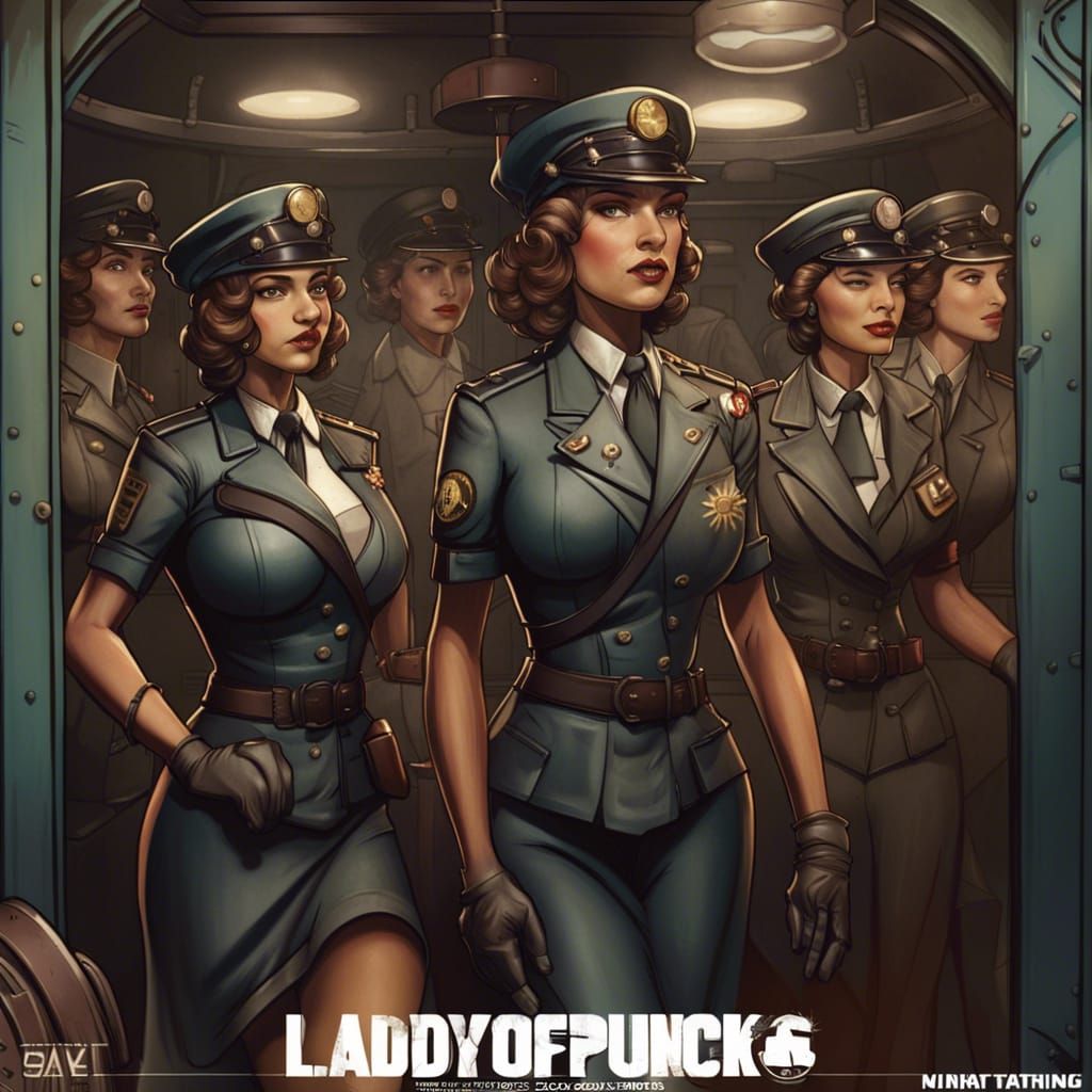 Dieselpunk Lady Officers in Comic Book Art Style