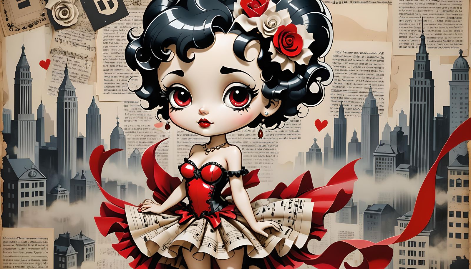 Betty Boop Chibi in Surreal Digital Art Style
