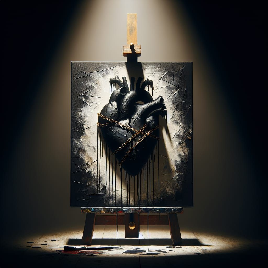 Chained Heart Painting with Golden Highlights