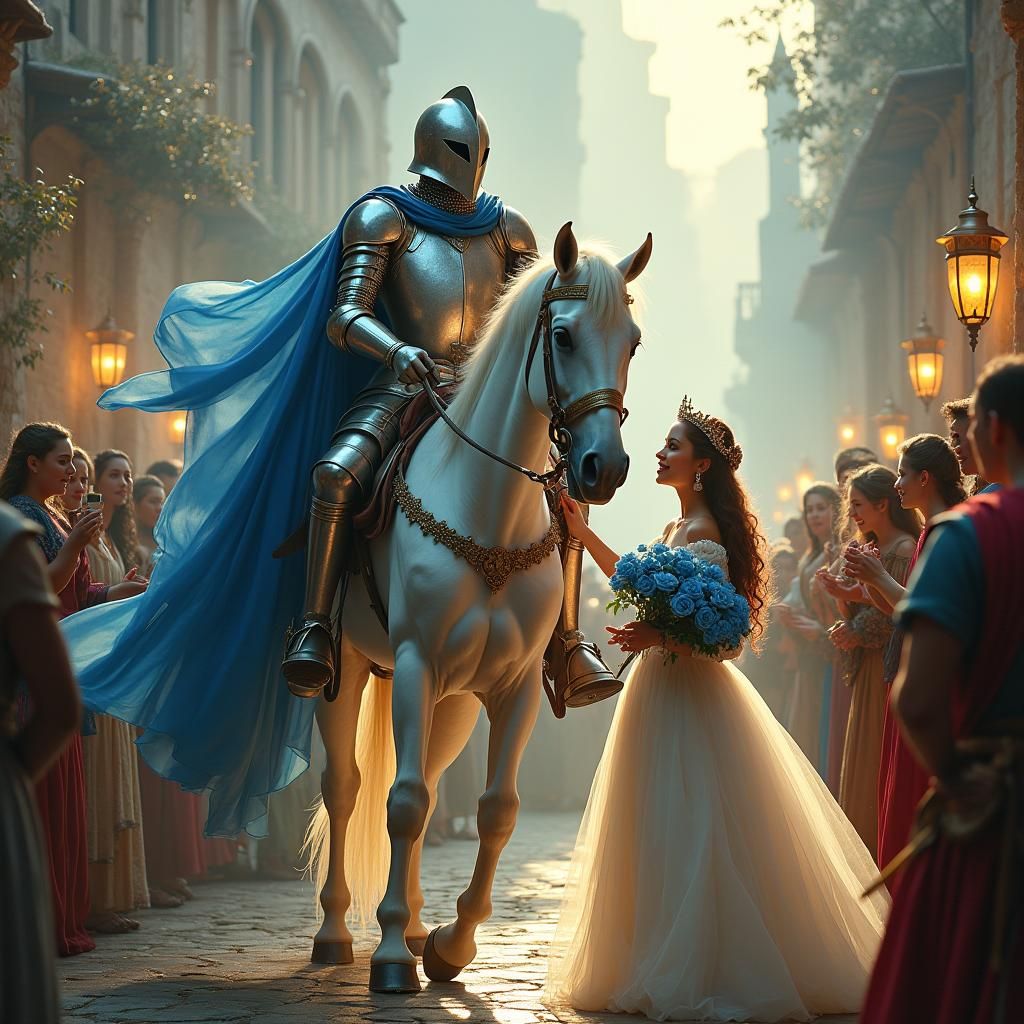 Knight Offers Roses to Princess: Cinematic Matte Painting