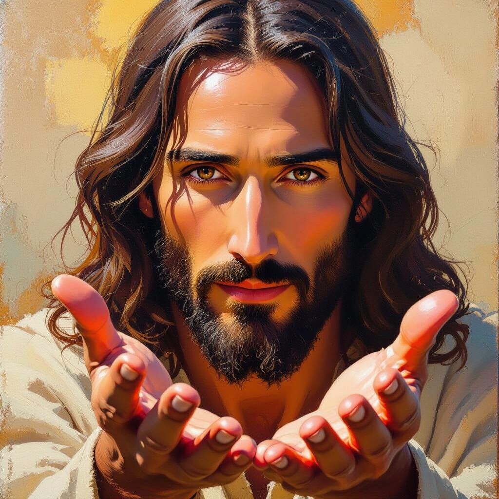 Transfigured Face of Jesus in Oil Painting
