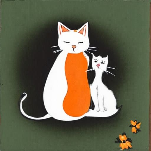 White Cat with Kitten