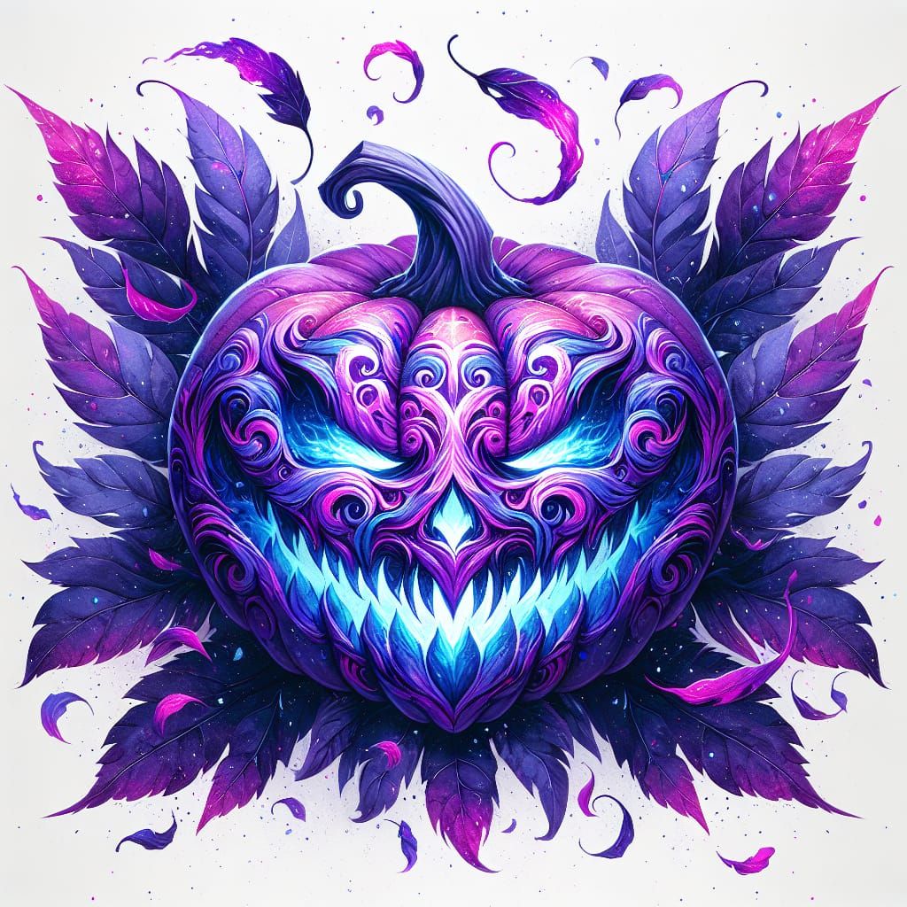 Menacing Purple Pumpkin Watercolor Illustration